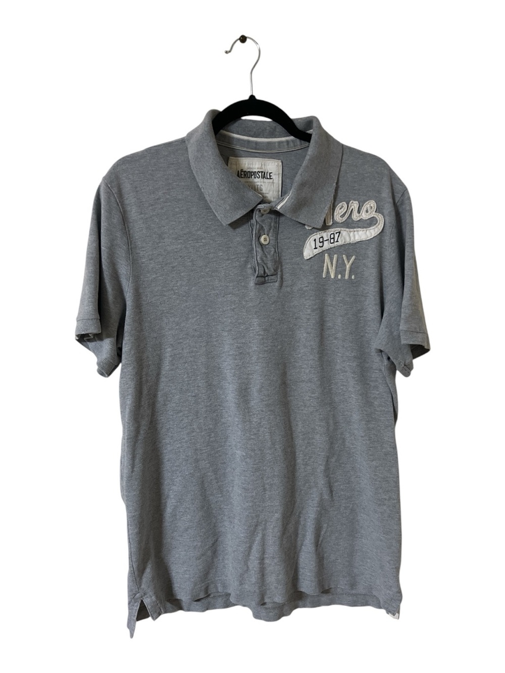 Aeropostale Men's Gray Polo Shirt - N.Y. Patch  Xl